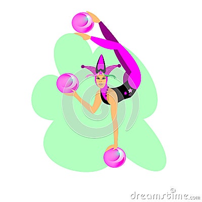 Circus Acrobat Girl. Cartoon Illustration