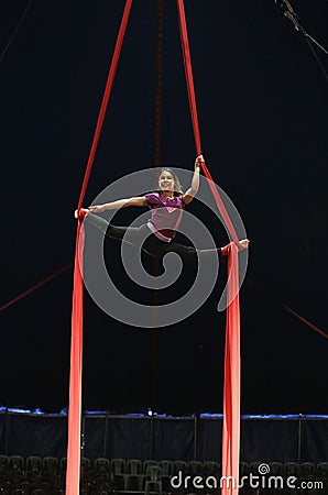 Circus acrobat practicing Editorial Stock Photo