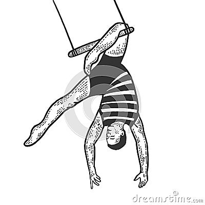 Circus acrobat on trapeze sketch engraving vector Vector Illustration