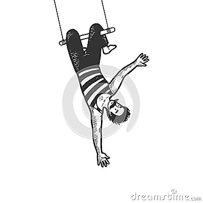 Circus acrobat on trapeze sketch engraving vector Vector Illustration