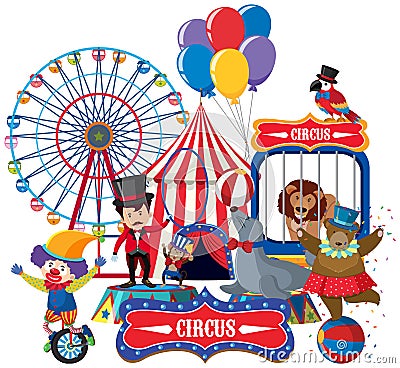 Circus animals and ring master Vector Illustration