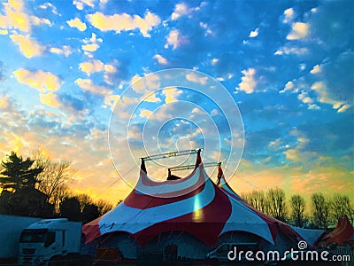 Circus, art, sunset, magic, feelings and fairytale Stock Photo