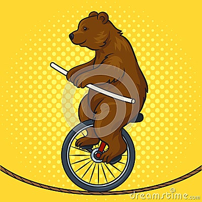 Circus bear rides tightrope on unicycle vector Vector Illustration