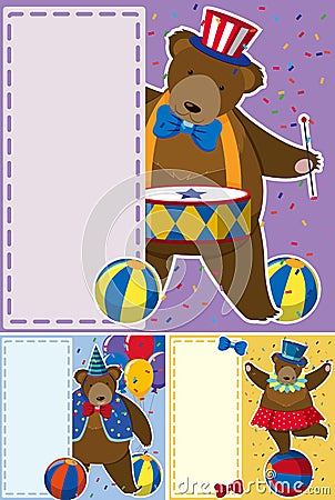 Circus bears and border template Vector Illustration