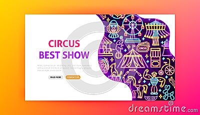 Circus Best Show Neon Landing Page Vector Illustration