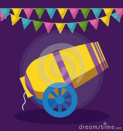 Circus cannon with garland hanging Vector Illustration