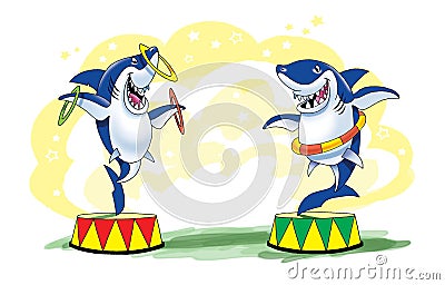 Circus cartoon shark funny picture Stock Photo