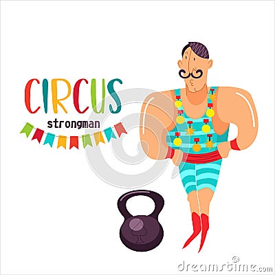 Circus clipart. Circus strongmen show their strength. Vector Illustration