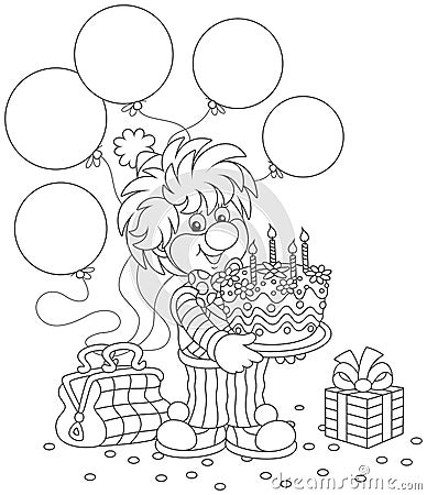 Circus clown with birthday cake Vector Illustration