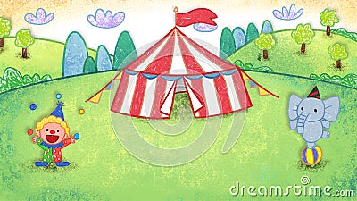 Circus clowns walking on ball throwing ball juggling oil pastel crayon doodle hand-drawn illustration Cartoon Illustration