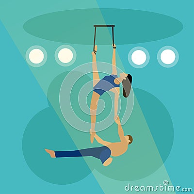 Circus concept vector banner. Acrobats and artists perform show in arena Vector Illustration