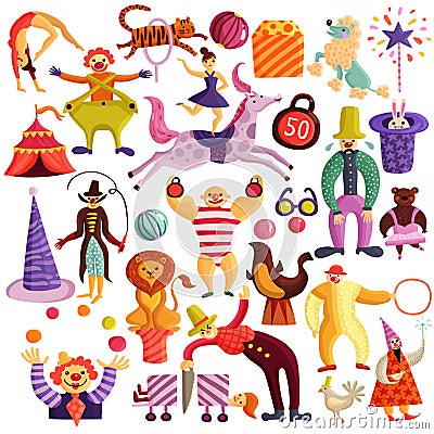 Circus Decorative Icons Set Vector Illustration