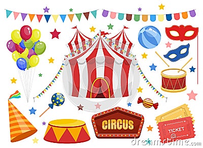 Circus elements clipart vector design illustration. Circus set. Vector Clipart Print Vector Illustration