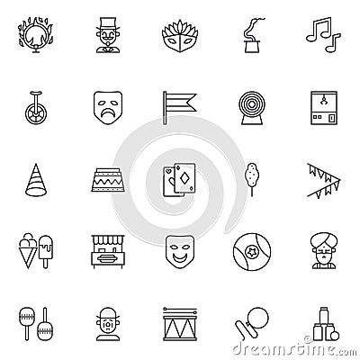 Circus elements outline icons set Vector Illustration