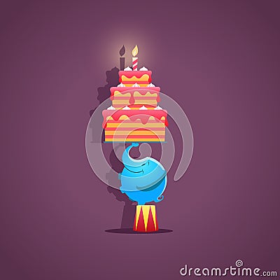 Circus elephant with a birthday cake - vector Vector Illustration