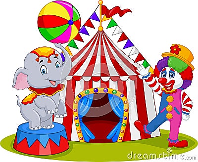 Circus elephant and clown with carnival background Vector Illustration