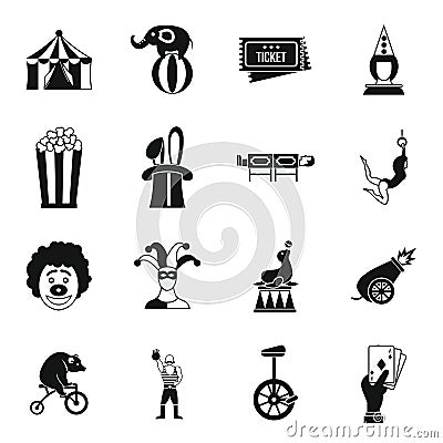 Circus entertainment icons set, simple style Vector Illustration