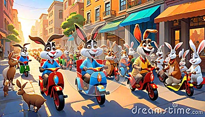 Circus entertainment parade motorized scooter family fun Cartoon Illustration