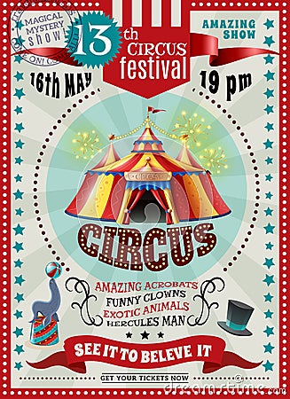 Circus Festival Announcement Retro Poster Vector Illustration