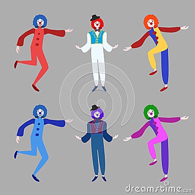 Circus Funny Clowns Collection Vector Illustration