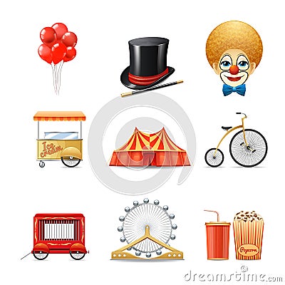 Circus Icons Set Vector Illustration