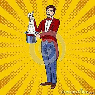 Circus illusionist with rabbit pop art vector Vector Illustration