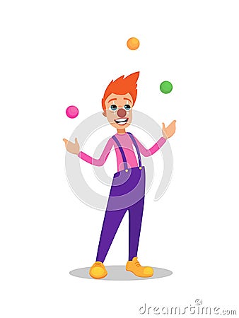 Circus Juggler Clown Comic Actor Isolated on White Vector Illustration