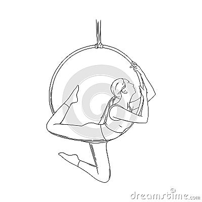 Circus logo with aerial woman gymnast. Aerial acrobat in the ring. Vector illustration Vector Illustration