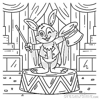 Circus Magician Rabbit Coloring Page for Kids Vector Illustration