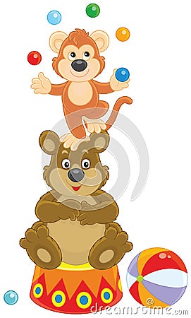 Circus monkey and bear Vector Illustration