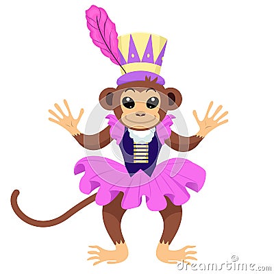 Circus monkey in dress and hat. Vector Illustration
