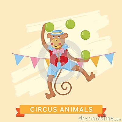 Circus Monkey, vector animal series. Vector Illustration