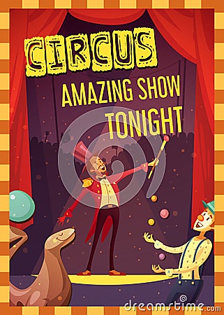 Circus Performance Announcement Retro Style Poster Vector Illustration