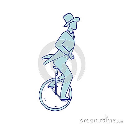 Circus Performer Riding Unicycle Drawing Vector Illustration