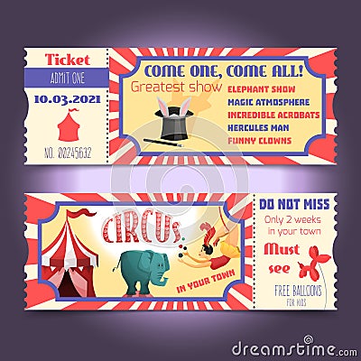 Circus retro tickets Vector Illustration