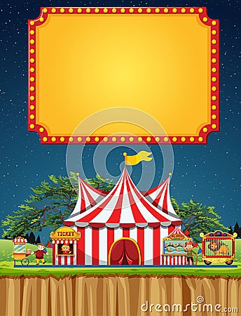 Circus scene with sign template in the sky Vector Illustration