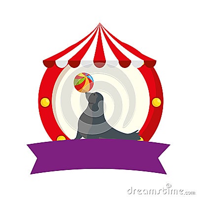 circus seal marine playing with balloon in tent Cartoon Illustration