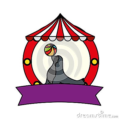 circus seal marine playing with balloon in tent Cartoon Illustration