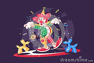 Circus show with cute clown and balloon animals Vector Illustration