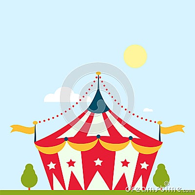 Circus show entertainment tent marquee marquee outdoor festival with stripes and flags isolated carnival signs Vector Illustration