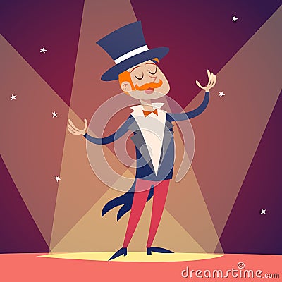 Circus Show Host Boy Man in Suit with Cylinder Hat Vector Illustration