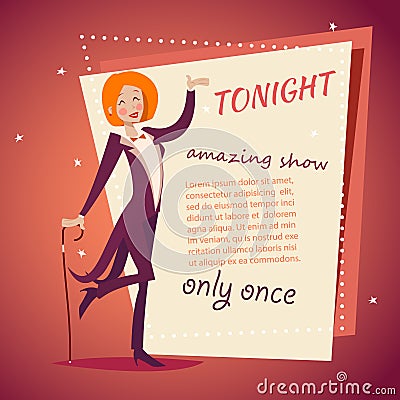 Circus Show Host Lady Girl in Suit with Cane Icon Vector Illustration