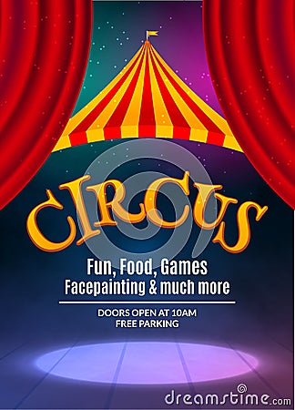 Circus show poster template with sign and light frame. Festive Circus invitation. Vector carnival show illustration Vector Illustration