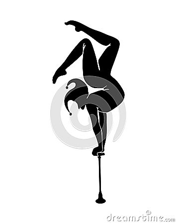 Circus.Silhouette of an Jester gymnast on Equilibre. Stock Photo