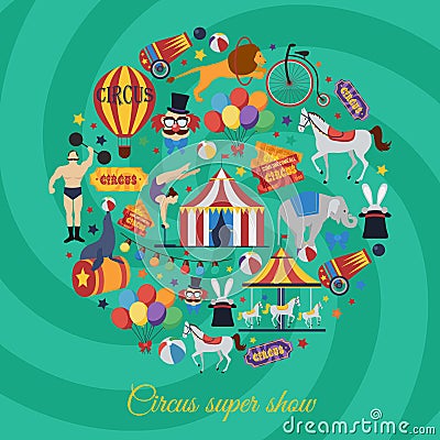 Circus Super Show Icons Vector Illustration