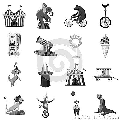 Circus symbols icons set monochrome Vector Illustration