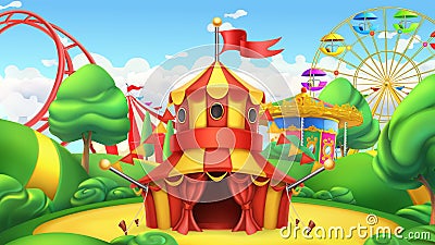 Circus tent. Amusement park. vector landscape Vector Illustration