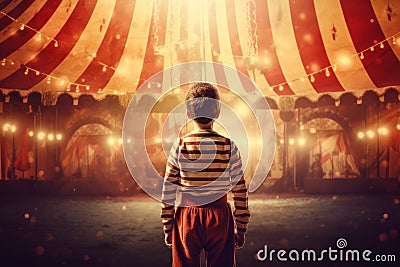 Circus tent arena performer child boy. Generate Ai Stock Photo