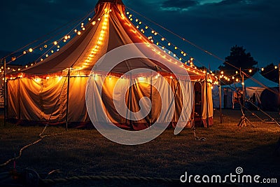 Circus tent with illuminations lights at night. Stock Photo