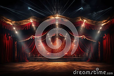 Circus tent with illuminations at night. Generative AI Stock Photo